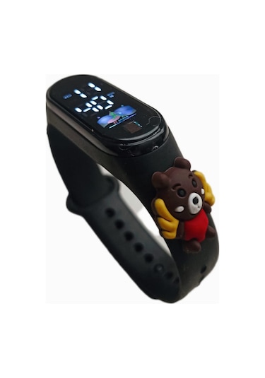 Renkli Led Ekranlı Silikon Kordonlu Kol Saati Siyah Ayıcık