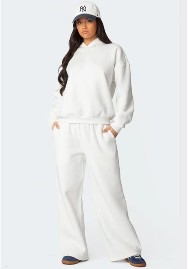 Madmext Beyaz Bol Paça Kadın Eşofman Altı Mg2279 Beyaz