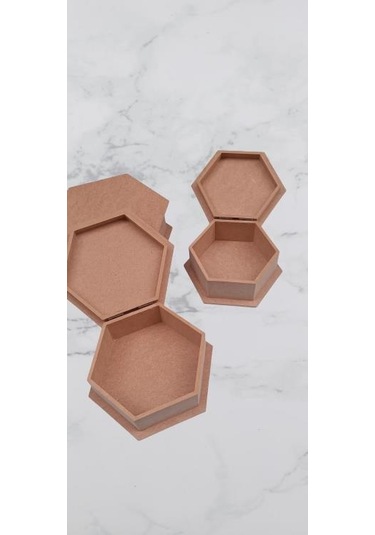 Hobi Dekoratif 3lü Takı Seti Model Ahşap Mdf Altıgen Ham Ürün El Yapım