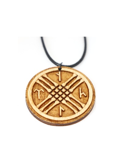 Tengri Tamga Türk Ahşap Tahta Kolye Ucu Sembol Deri İp Rölyef Kabartmalı El Yapımı 3.5cm Unisex Kahverengi