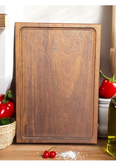 Eksiz Masif Doğal Oluklu Ahşap Kesme Sunum Doğrama Tahtası