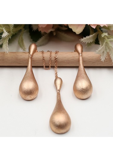 Damla Model Rose Taşsız Set Rose Gold - Gümüş