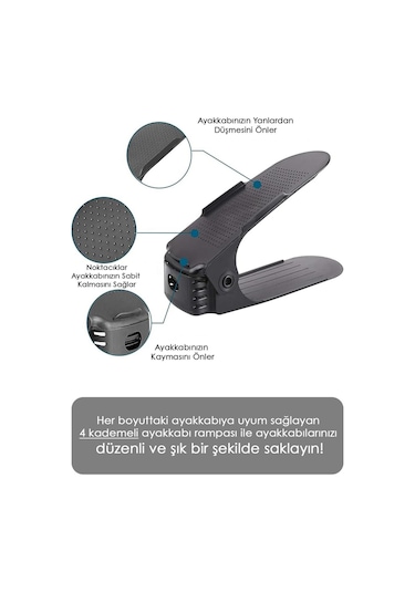 20'li Tekli Ayarlanabilir Ayakkabı Rampası - Dolap İçi Ayakkabı Düzenleyici Organizer Siyah