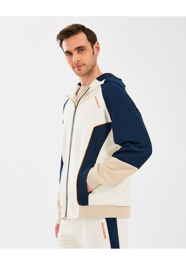 Skechers M Diagonel Lw Fleece Fullzip Hoodie Sweatshirt Erkek Off White Sweatshirt S2510027-102 Off White Beyaz