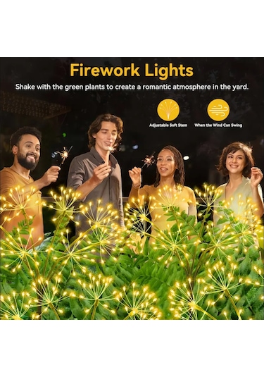 Solar 80 Led Sarı Renk Yıldız Patlaması Led Bahçe Aydınlatma Solar Bahçe Süsü Sge1004 Sarı