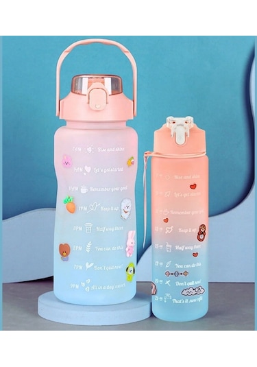 Buffer İkili Motivasyon Su Şişesi Sızdırmaz Kapaklı, Stickerlı