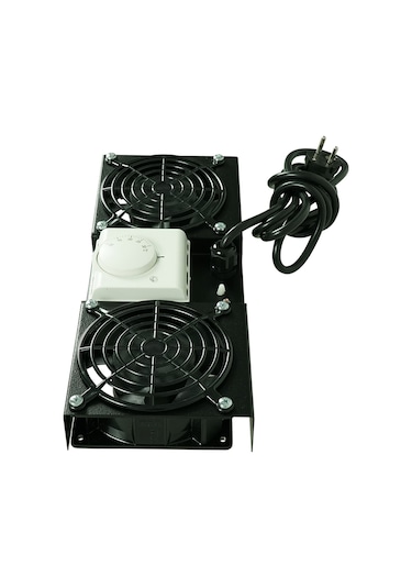 Canovate 2Li Rack Kabin Fan Modülü Termostatlı Duvar Tipi Siyah