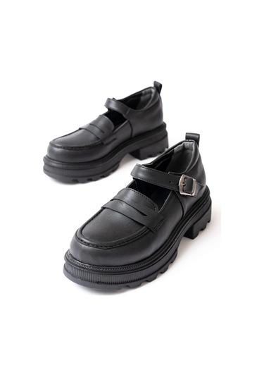 Siyah Kadın Günlük Yüksek Tabanlı Loafer Ayakkabı Siyah