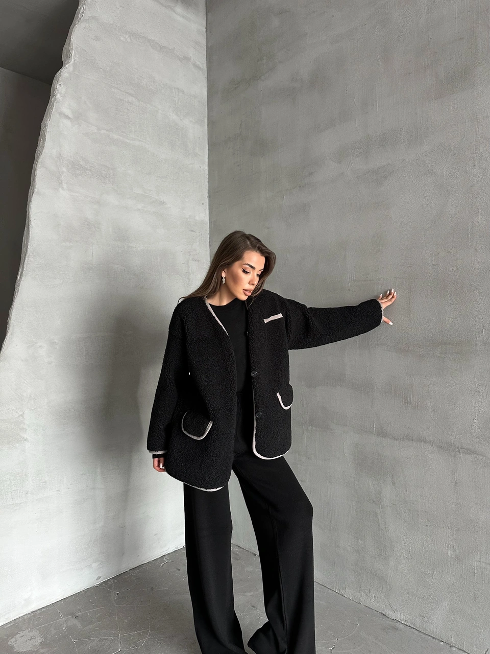 Siyah Oakland Şerit Detaylı Bürümcük Ceket Siyah