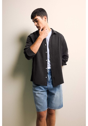 Defacto Regular Fit Gömlek Yaka Twill Uzun Kollu Gömlek G0406ax25aubn339 Kahve