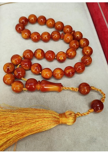 Kehribarkolik Katalin Sarı Kırmızı Hareli Küre Model Tesbih