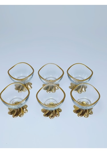 Alfafe Home 6'lı Metal Ayaklı Gold Lokumluk Reçellik Gold