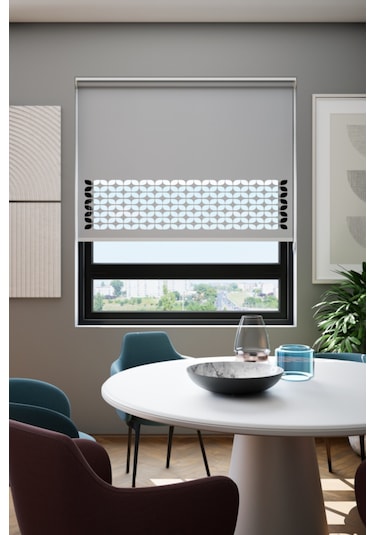 Lazer Kesim Mat Stor Perde, Lazer Kesimli Klasik Serisi, C-171005 Gri Renk Gri