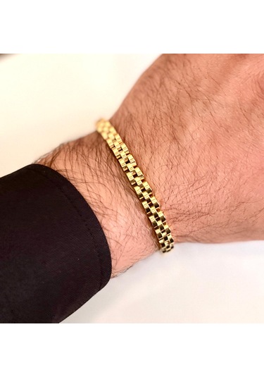 Gns Aksesuar Gold İnce Şık Çelik Paslanmaz Erkek Bileklik 21cm