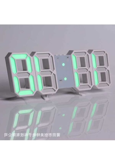 Ganzhoushop Zilinn Yeşil Yatak -uzaktan Sürümü-17 Saati Saat Saat Renki Oturma Odası Odası Odası Masaüstü Led Kontrol Duvar Dijital Dijital Dekorasyonu Çok Çalışma Basit 3d Cu Çok Renki