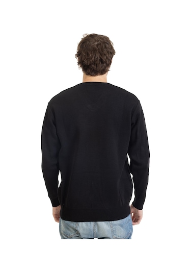 Erkek Orta Yaş Ve Üzeri Sıkı Dokuma Triko Örgü Akrilik Kışlık Baba V Yaka Kazak 2060-siyah Siyah