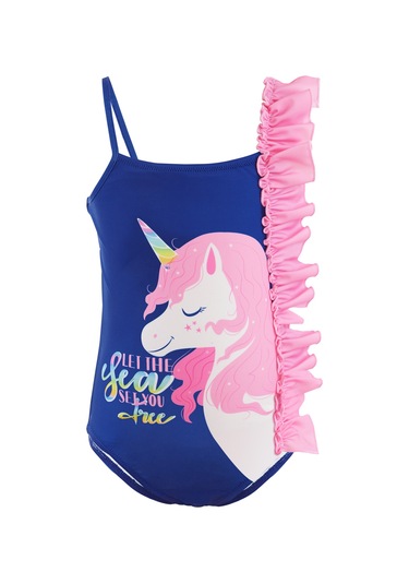 Denokids Fırfırlı Unicorn Kız Çocuk Mayo Çok Renkli