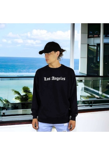 Sweatshirt Unisex Siyah Los Angeles Baskılı Oversize Sweatshirt Siyah