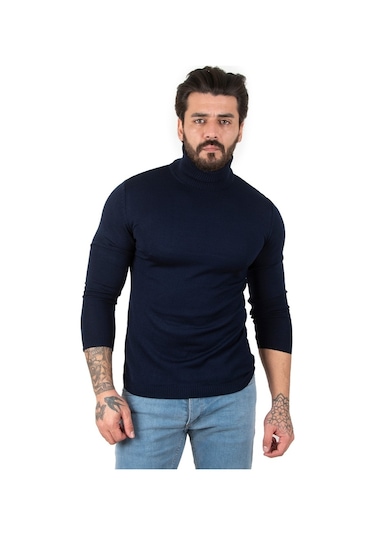 Deepsea Lacivert Balıkçı Yaka Lacivert Düz Kazak 2002292 Lacivert