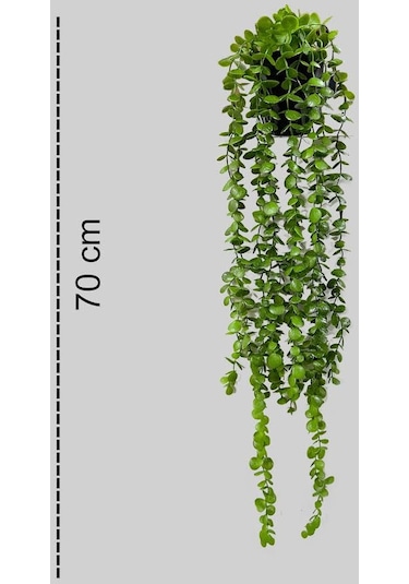 Saksıda Yapay Çiçek Elmas Yoğun Yapraklı Koyu Yeşil Okaliptus Sarkıtı 70 CM