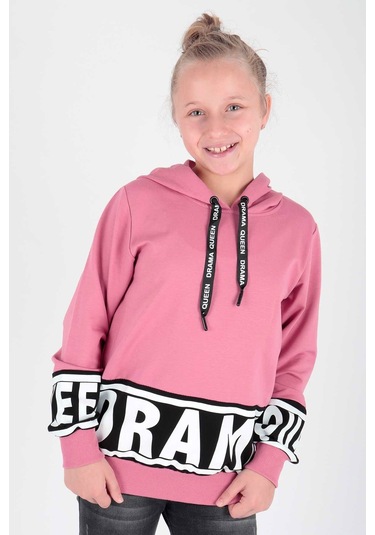 Ahengim Kız Çocuk Drama Baskılı Kapüşonlu Sweatshirt Ak13433 Gül Kurusu