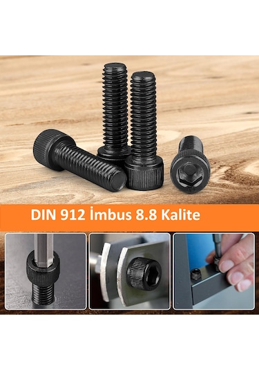 İmbus Siyah Çelik Civata Dın 912 8.8 Kalite 6x25 Mm 50 Adet
