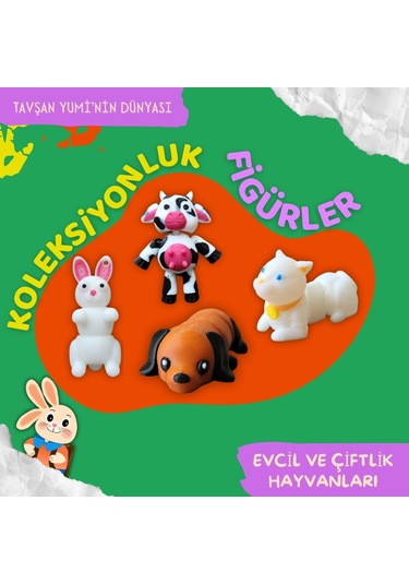 Tavşan Yumi Evcil Ve Çiftlik Hayvanları Koleksiyonu- 4 Parça 5-7 Cm Hareketli Oyuncaklar Ve Bilgilendirici Kartlar "