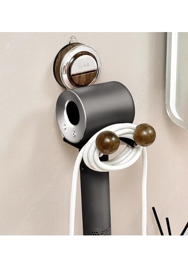 Wondernest Zımbasız Vantuzlu Tutucu, Saç Kurutma Makinesi Lichen Banyo Askısı Siyah
