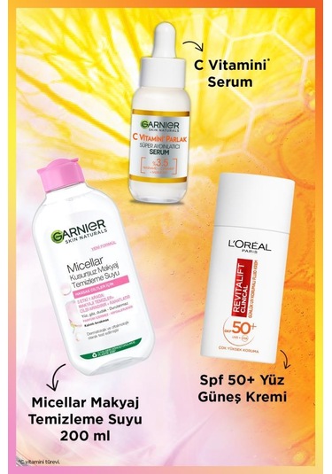 C Vitamini Parlak Serum + 200ml Micellar Makyaj Temizleme Suyu + Clinical Spf50 Yüz Güneş Kremi pktgrnglowngoset-10743