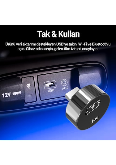 Juo Kablosuz Carplay Android Auto Kabloludan Kablosuza Çevirici Usb Ve Type-c Adaptör