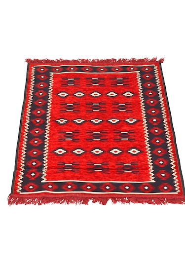 Etnik Motifli Otantik Dekoratif Kilim Desenli Halı 80cmx125cm M1 Kırmızı - Siyah