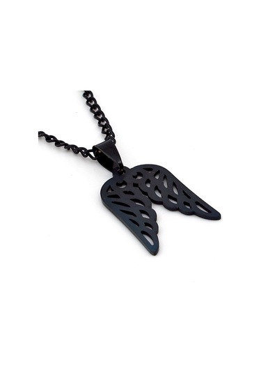 Melek Kanadı Angel Kanat Siyah Çelik Unisex Kolye Q0269 Çelik