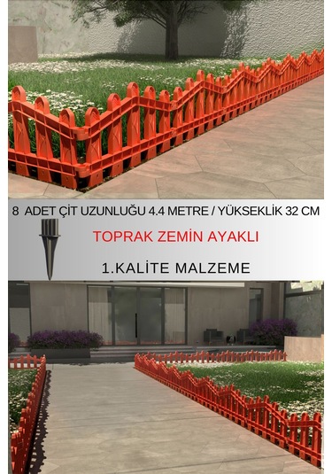 Dekoratif Plastik Bahçe Ve Peyzaj Çiti 8 Adet Çit Y: 32 Cm / G: 4.4 M Toprak Ayaklı - Kahverengi