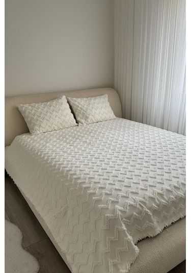 Çeyiz Diyarı Lumpa 2 Parça Tek Kişilik Pike Takımı Krem Krem