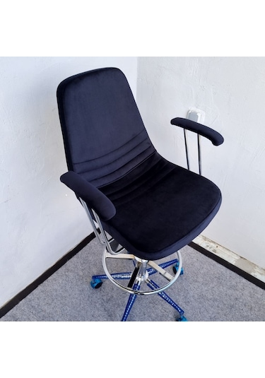 Bintaş Mobilya Siyah Kumaş Tekerlekli Kollu Rahat Bar Sandalyesi Siyah