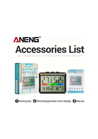 Boatshop1 Aneng Ap01 Black Dijital Termometre Nem Ölçer Büyük Lcd Ekranlı Akıllı Alarmlı Saat Ev Ofis İçin