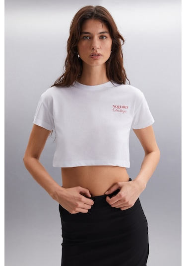 MORAN  Kadın %100 Pamuk Beyaz - Kırmızı Baskılı T-Shirt