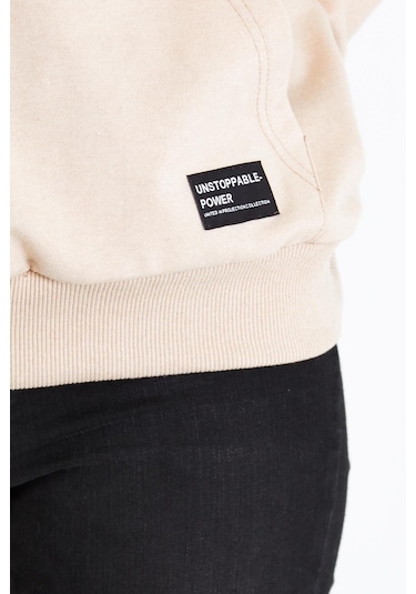 Comeor Kadın Bej Basic Kapüşonlu Regular Fit Rahat Sweatshirt 001