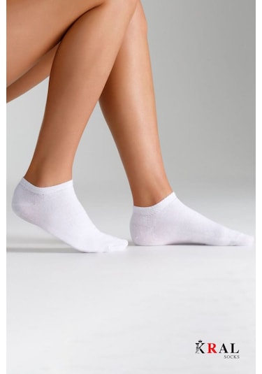Kral Socks Pamuklu Terletmez Unisex Sneaker Çorap 6 Çift Beyaz