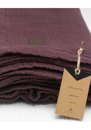 4 Katlı Müslin Yatak Örtüsü - Battaniye Pike %100 Organik Pamuk Dört Mevsim Yumuşak Gots Sertifikalı Bordo