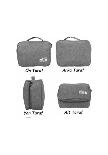 Aksesuar Kablo Çantası Powerbank Saklama Taşıma Organizer Çantası Gri