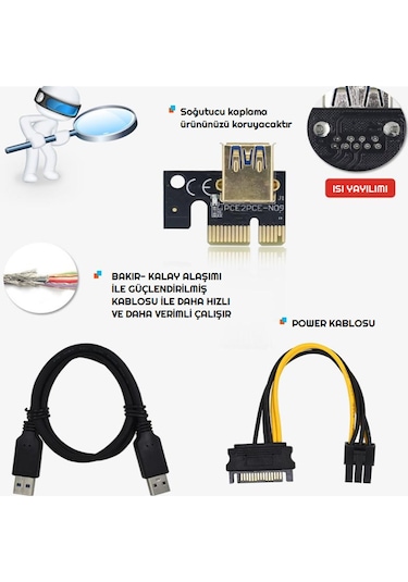 Zauss V009C Plus Pcı-E X1 To X16 Riser Ekran Kartı Yükseltici