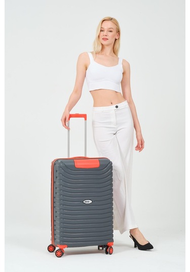 Keo-plus Gri-turuncu Orta Boy Silikon Kırılmaz Pp Valiz Siyah