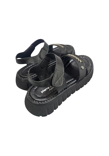 Pierre Cardin Dolgu Topuk Anatomik Taban Bayan Sandalet Siyah