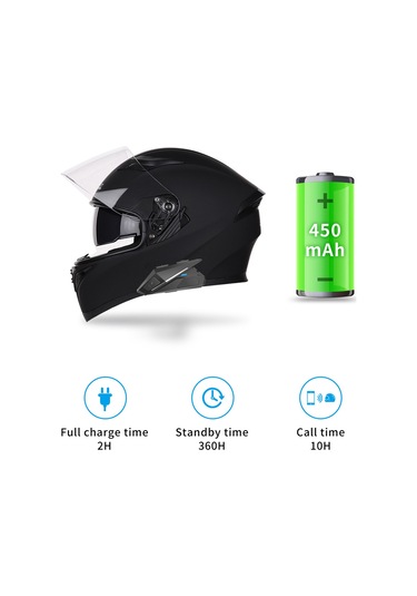 Tenfowee Motor Kaskı Kulaklığı Bluetooth 5.0: Sesli Arama, Fm Radyo, Su Geçirmez, 450mah Pil, Kolay Kurulum - Siyah