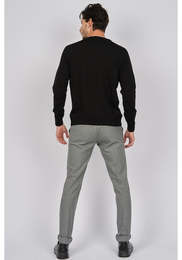 Desen Triko Erkek Bisiklet Yaka Desenli Yün Kazak 0249639 Siyah Siyah