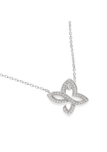 Kadın Kelebek Model Taşlı Gümüş Kolye Gümüş