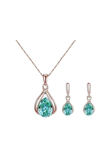 Yeşil 1 Takım Gelin Kolye Küpe Geometrik Rhinestone Takı Düğün İçin Hafif Parlak Takı Seti Yeşil