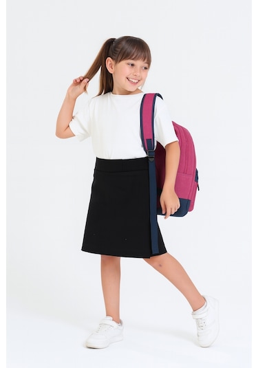 Kız Çocuk Beli İpli Okul Kaşkorse Şort Etek G2025-1 Siyah