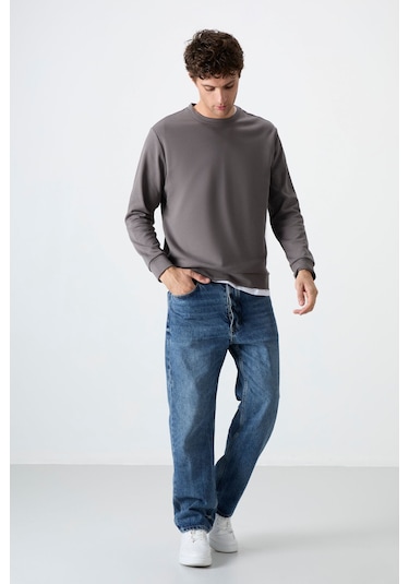 Tommy Life Koyu Gri Basic O Yaka Rahat Form Erkek Sweatshirt - 88053 Koyu Gri